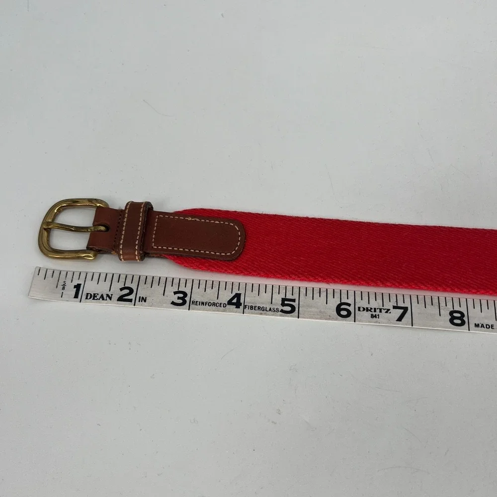 Vtg Dooney &‎ Bourke At Ease Belt Womens 26 Red Canvas Brown Leather Solid Brass